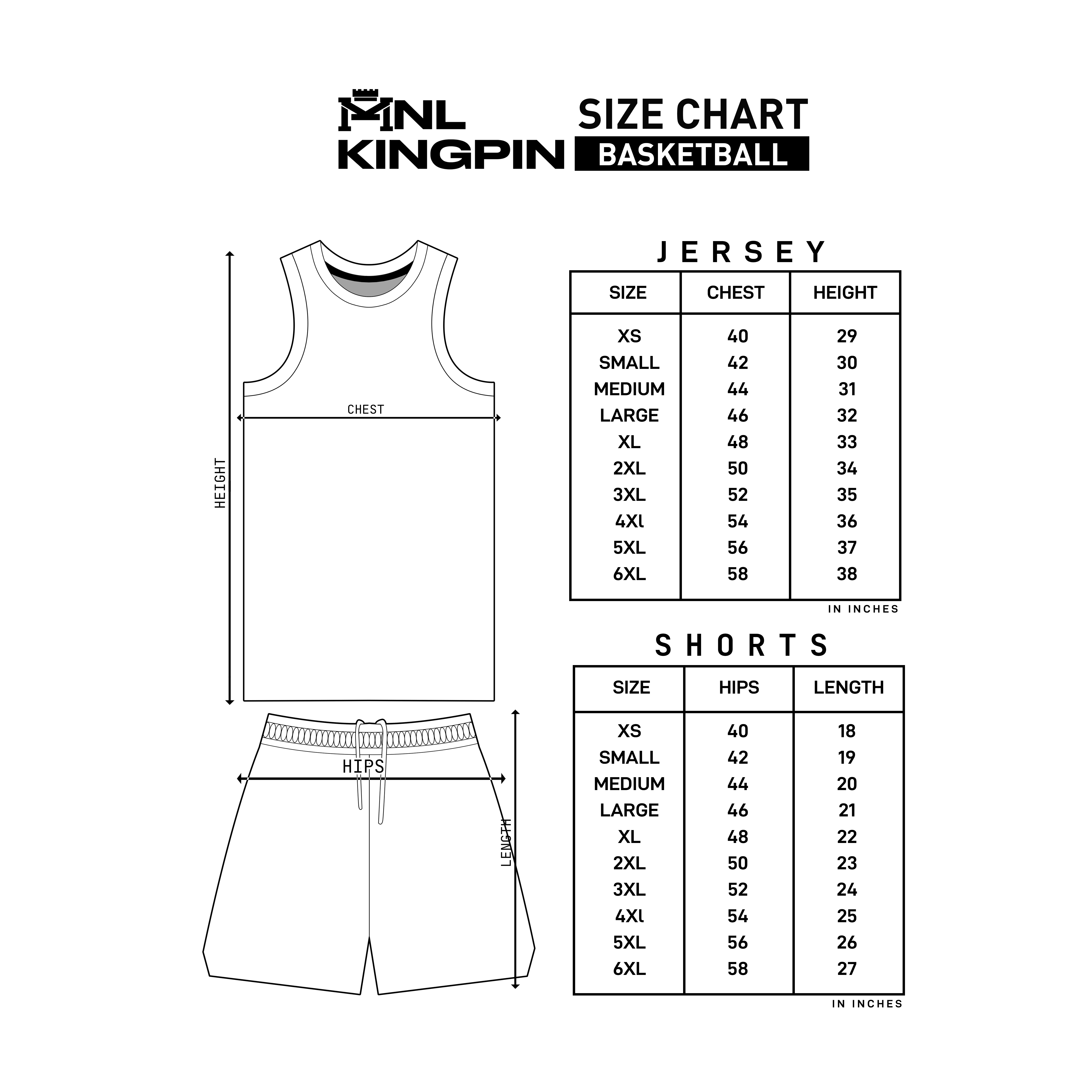 Basketball size chart